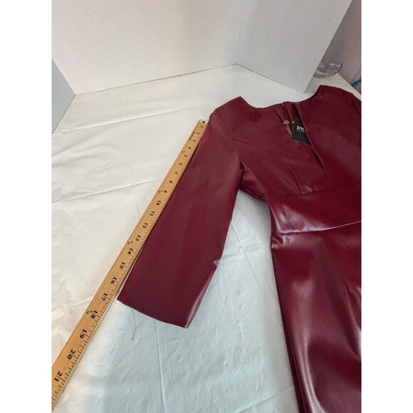 Stylewe Burgundy Faux Leather Dress 3/4 Sleeves Back Zipper Closure Women Small - Picture 10 of 11